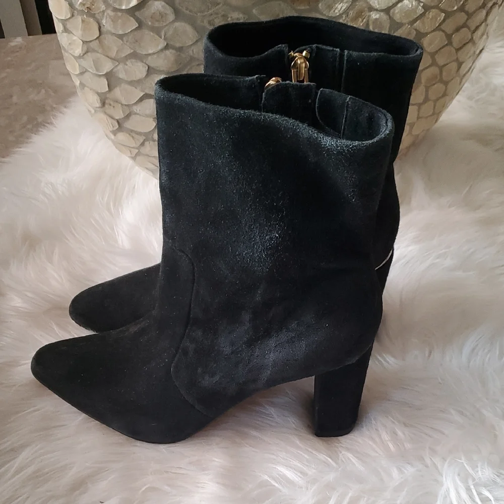 Brian Atwood Black Ankle Booties with Suede Finish - Picture 4 of 12